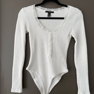 Lace Detail Bodysuit with Ribbed Babydoll Fabric
